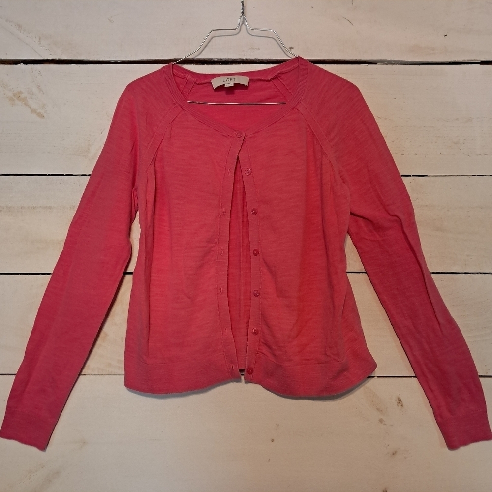 Loft 100% Cotton Pink Cardigan Size Small Button Up Sweater